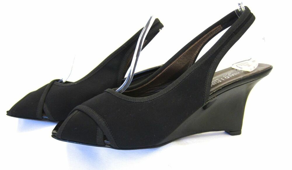 Donald Pliner Italy Tyna Black Microfiber Dressy Sling Back Peep Toe Heels 9M